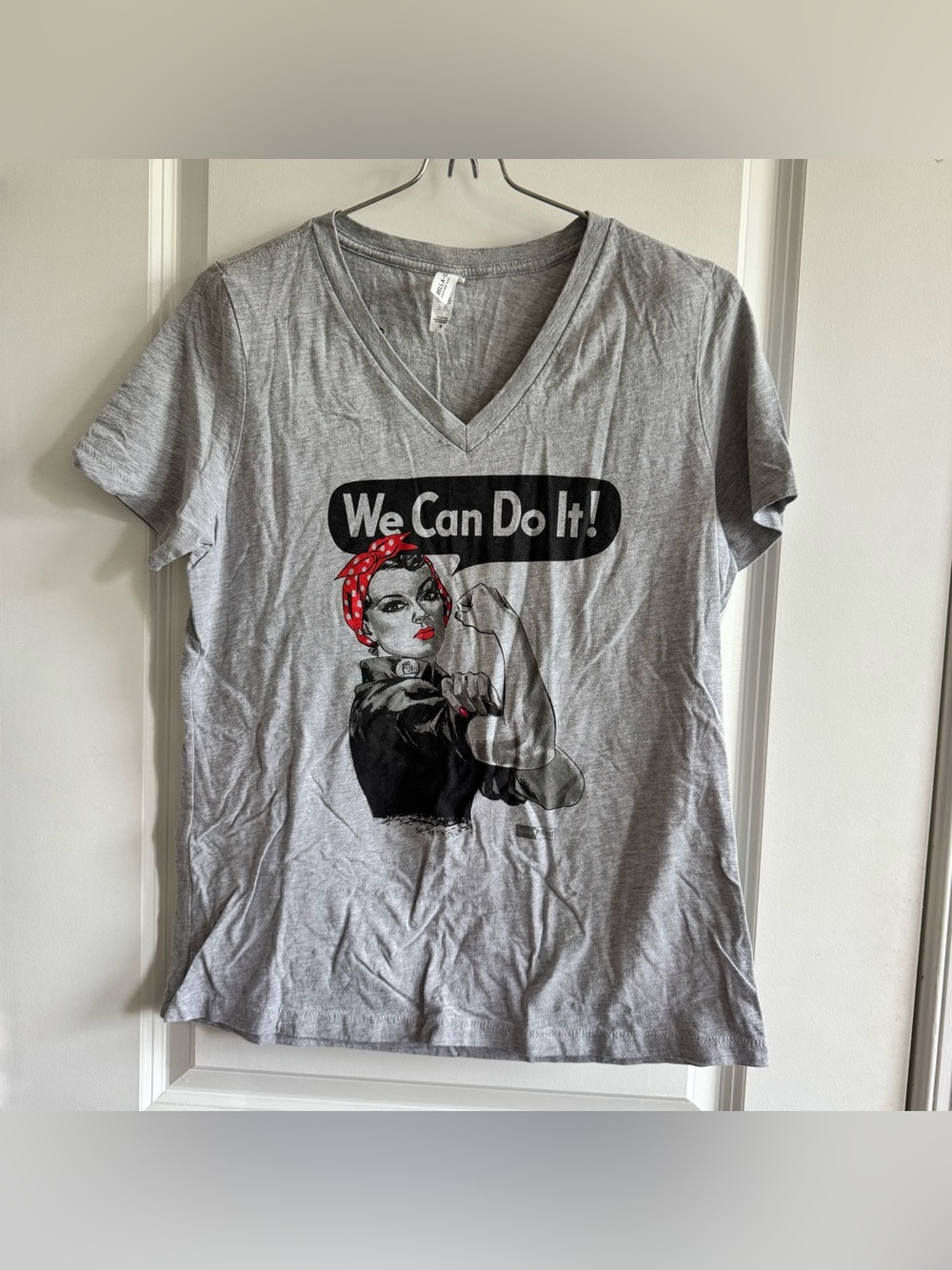 Bella + Canvas | We Can Do It! Graphic Grey V Neck Short Sleeve T-Shirt Size M